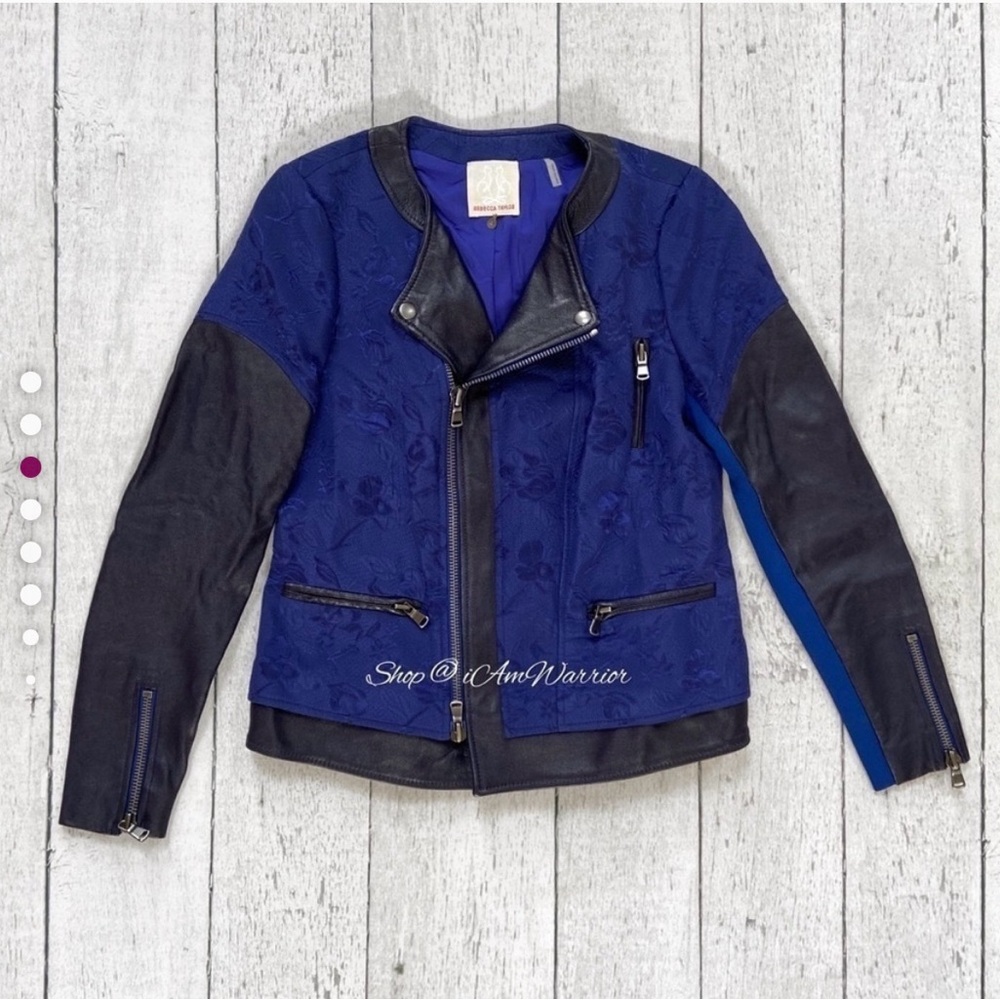 Rebecca Taylor leather floral jacquard zip moto jacket *shop@iamwarrior - Picture 3 of 9